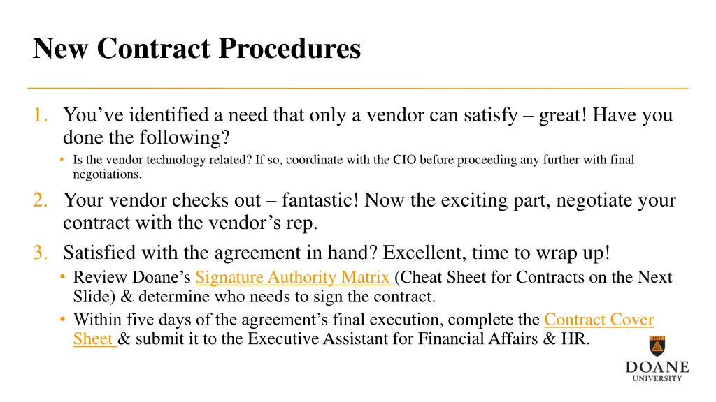 new contract procedures