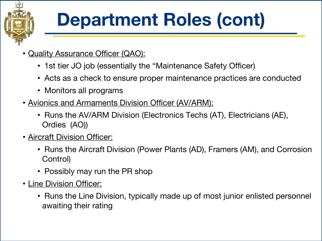 department roles cont