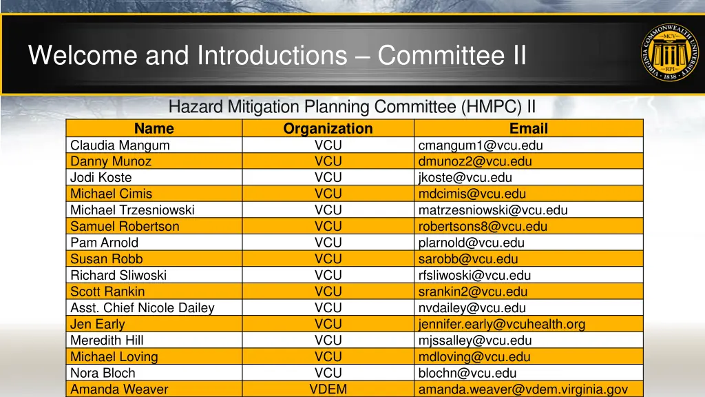 welcome and introductions committee ii