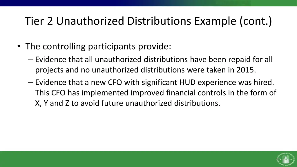 tier 2 unauthorized distributions example cont