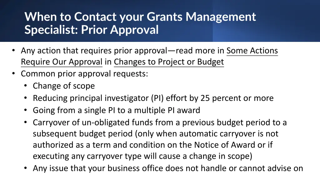 when to contact your grants management specialist 1