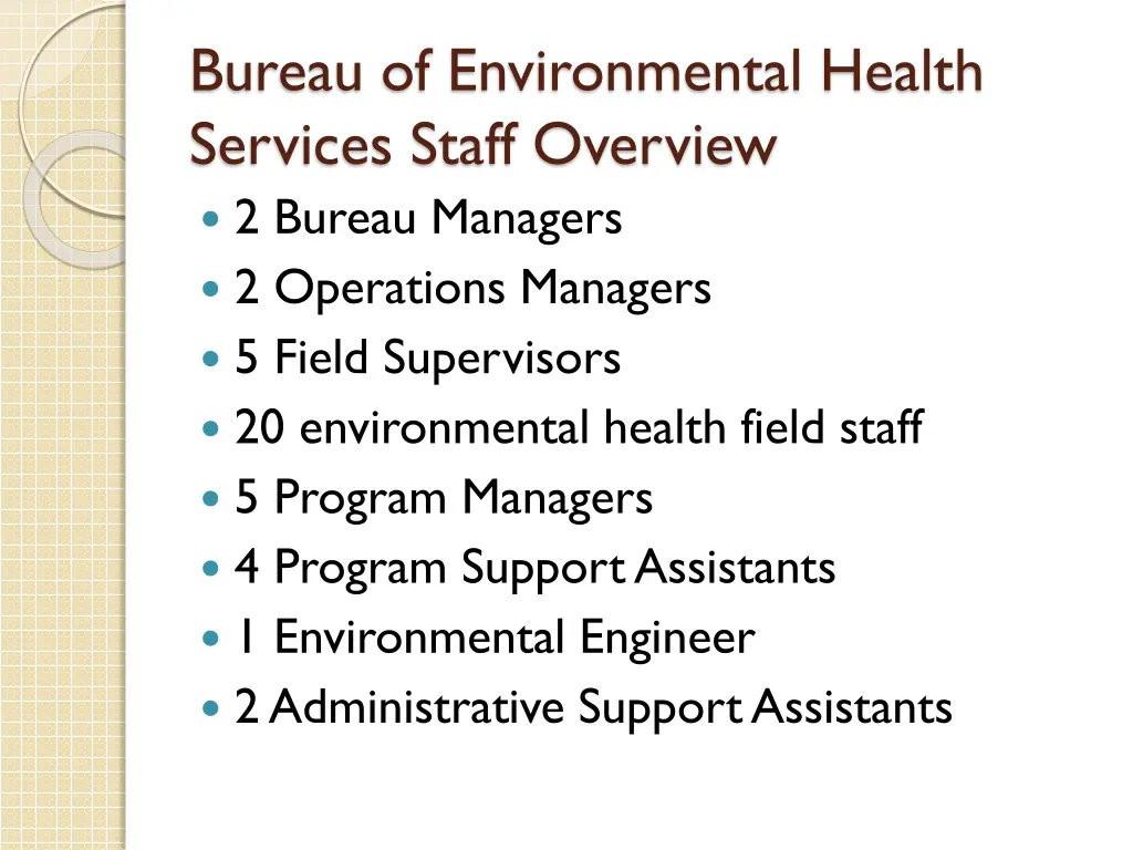 bureau of environmental health services staff