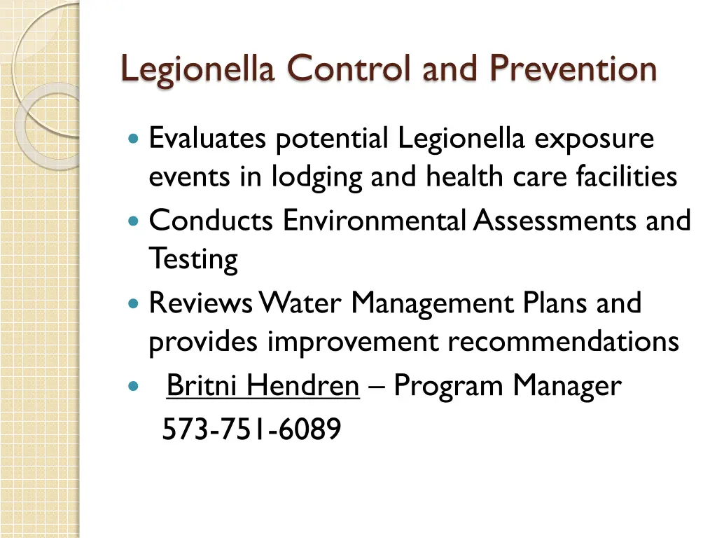 legionella control and prevention