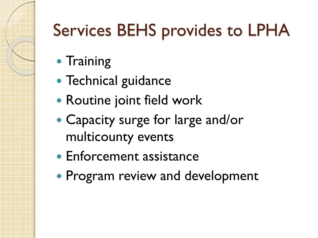 services behs provides to lpha