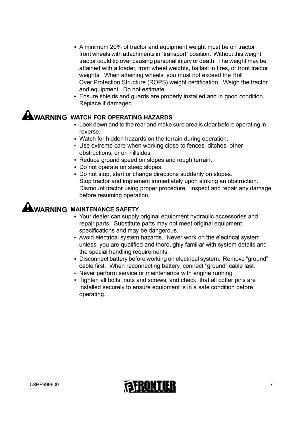 a minimum 20 of tractor and equipment weight must