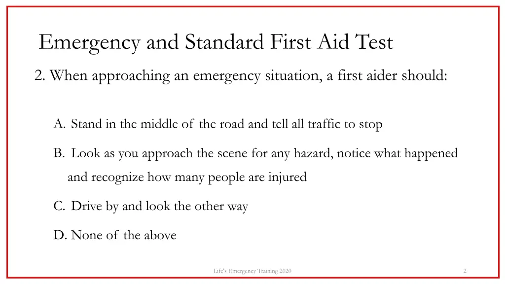 emergency and standard first aid test 1