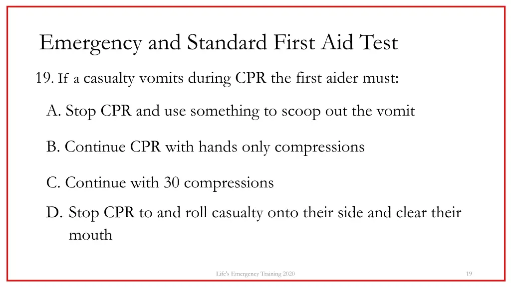 emergency and standard first aid test 18