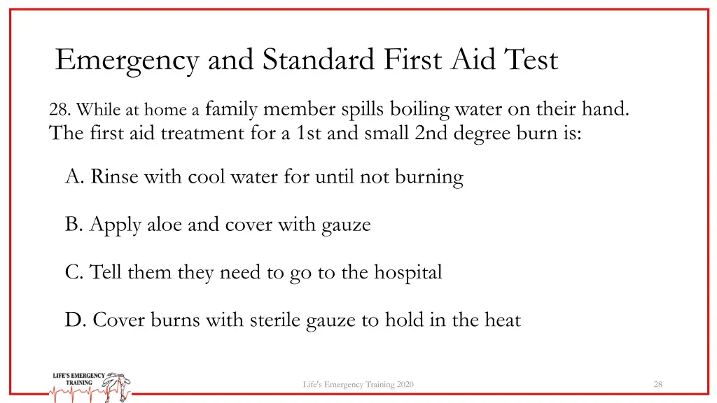 emergency and standard first aid test 27