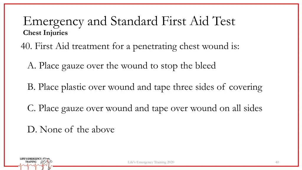 emergency and standard first aid test chest