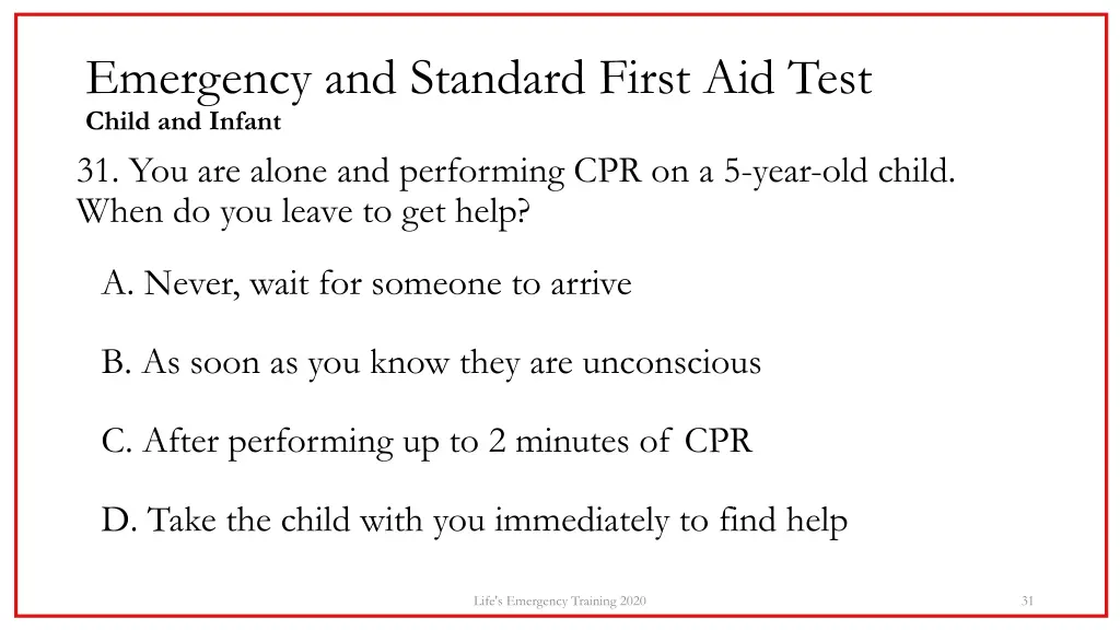 emergency and standard first aid test child