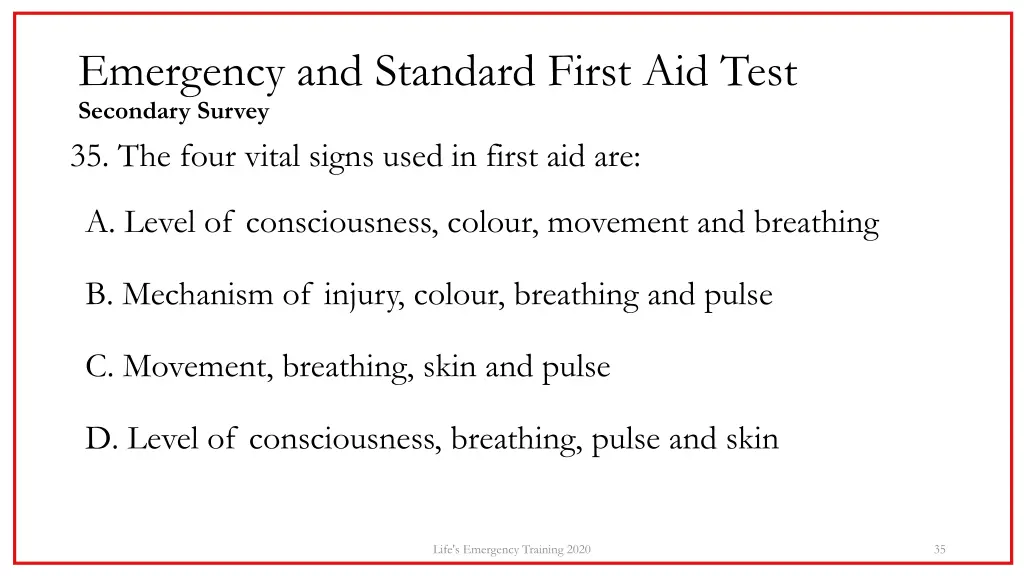 emergency and standard first aid test secondary