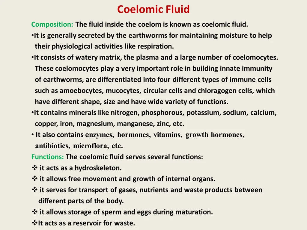 coelomic fluid