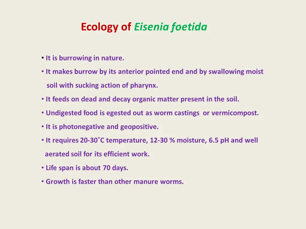 ecology of eisenia foetida