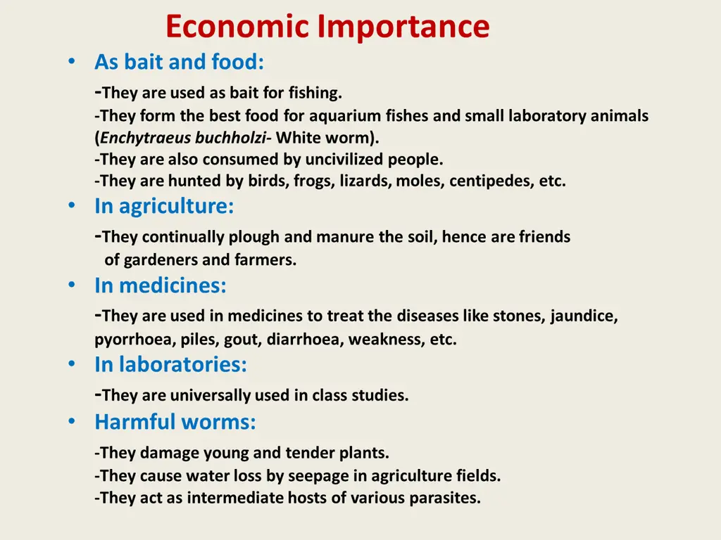economic importance as bait and food they