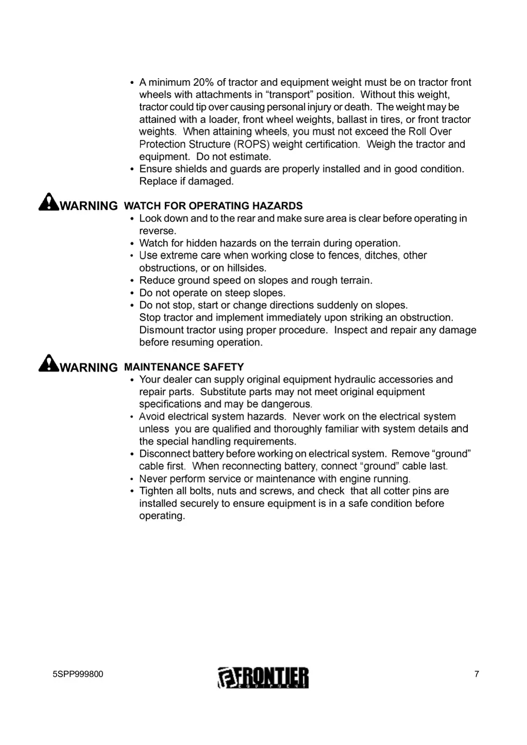 a minimum 20 of tractor and equipment weight must