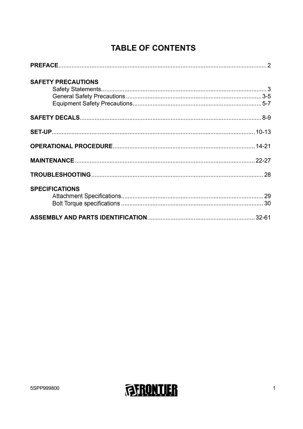 table of contents