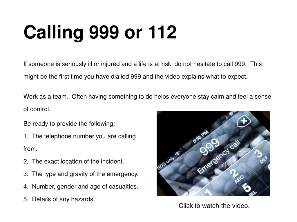 calling 999 or 112