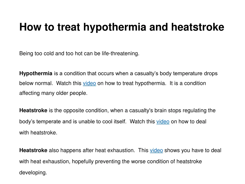 how to treat hypothermia and heatstroke