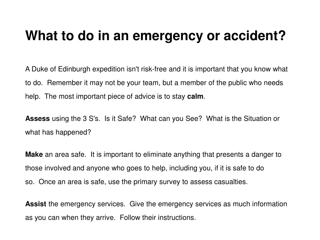 what to do in an emergency or accident