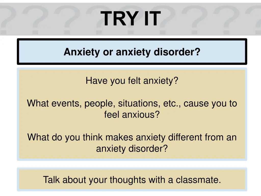 anxiety or anxiety disorder