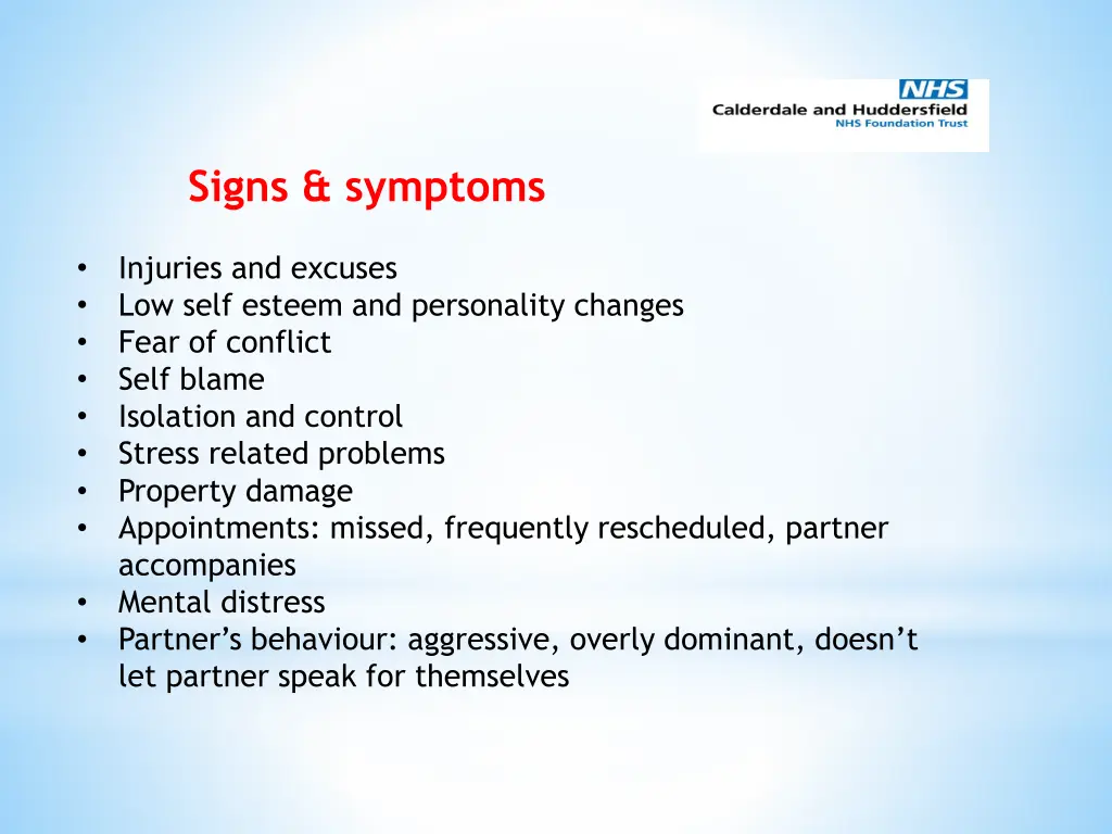 signs symptoms