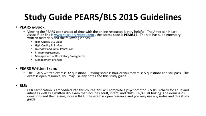 study guide pears bls 2015 guidelines