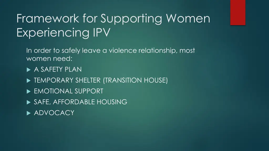 framework for supporting women experiencing ipv 1