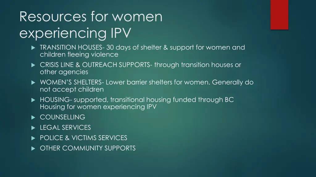 resources for women experiencing ipv transition