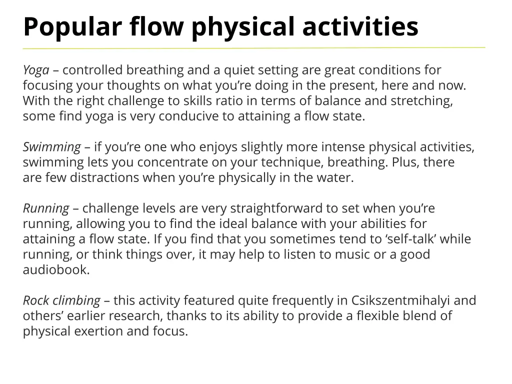 popular flow physical activities