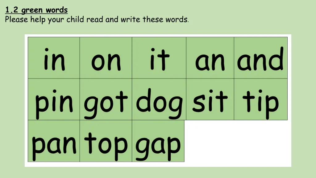 1 2 green words please help your child read