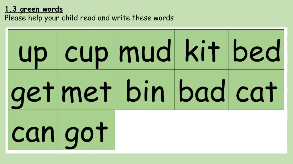 1 3 green words please help your child read