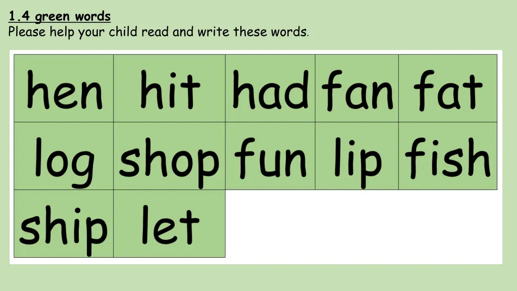 1 4 green words please help your child read