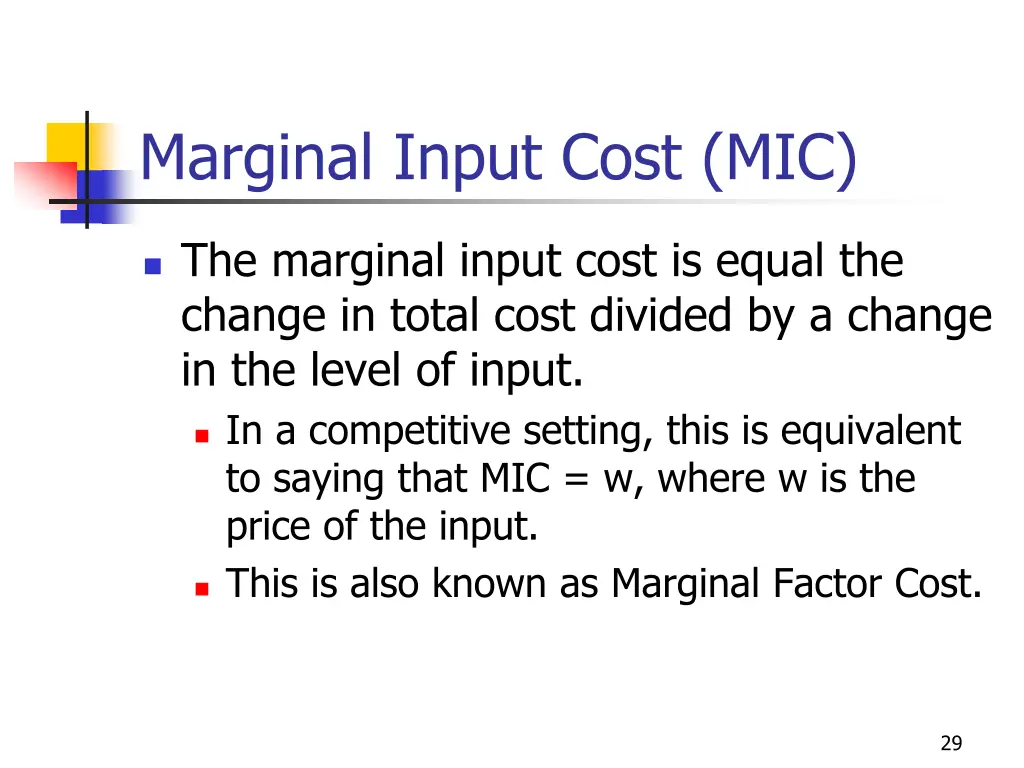 marginal input cost mic