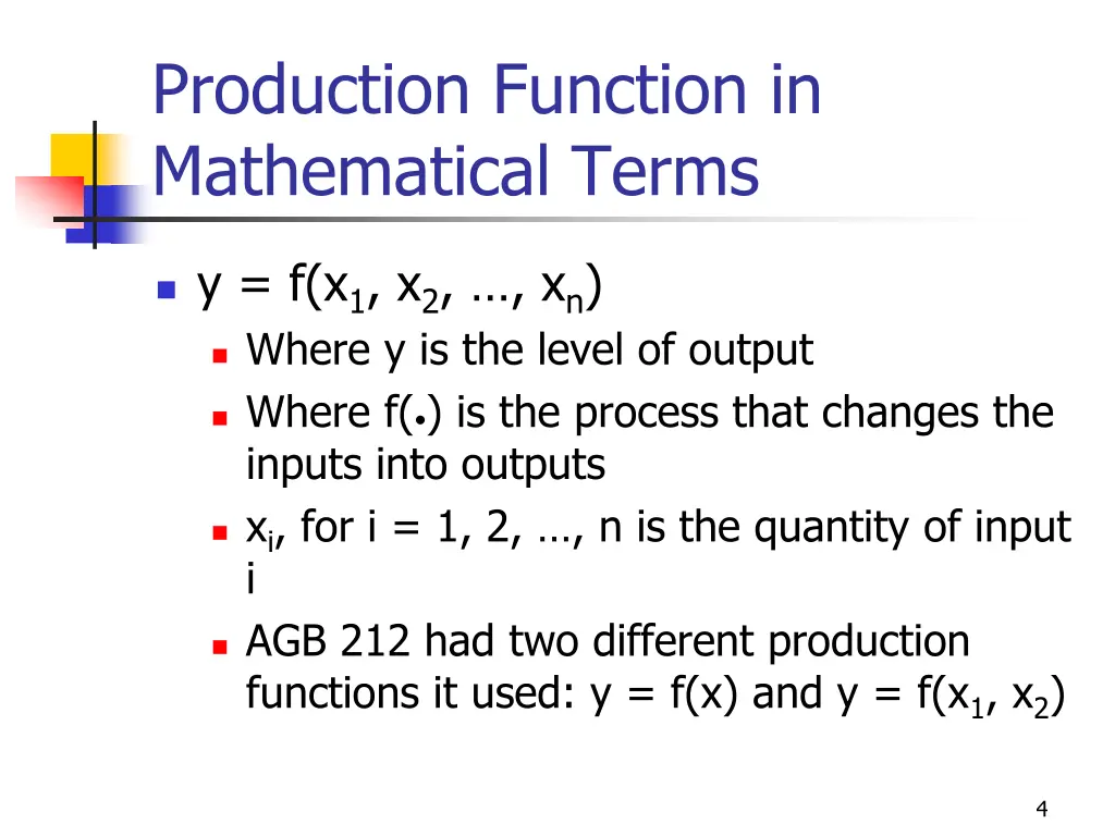 production function in mathematical terms