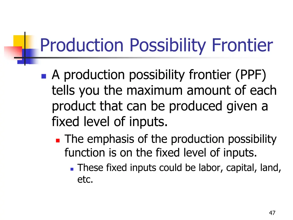 production possibility frontier
