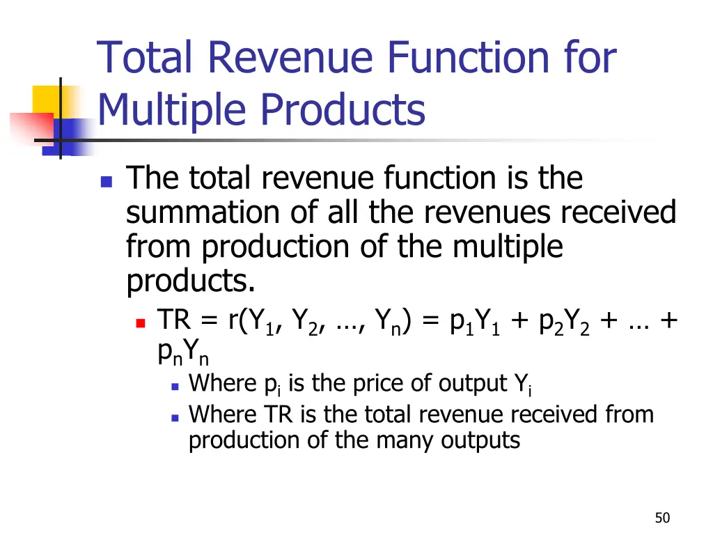 total revenue function for multiple products