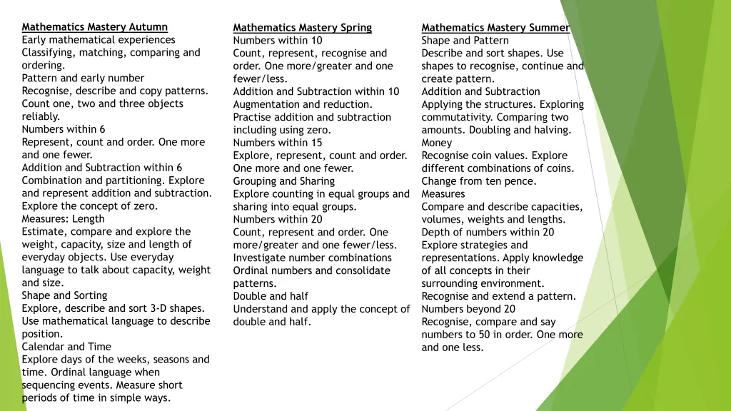 mathematics mastery autumn early mathematical