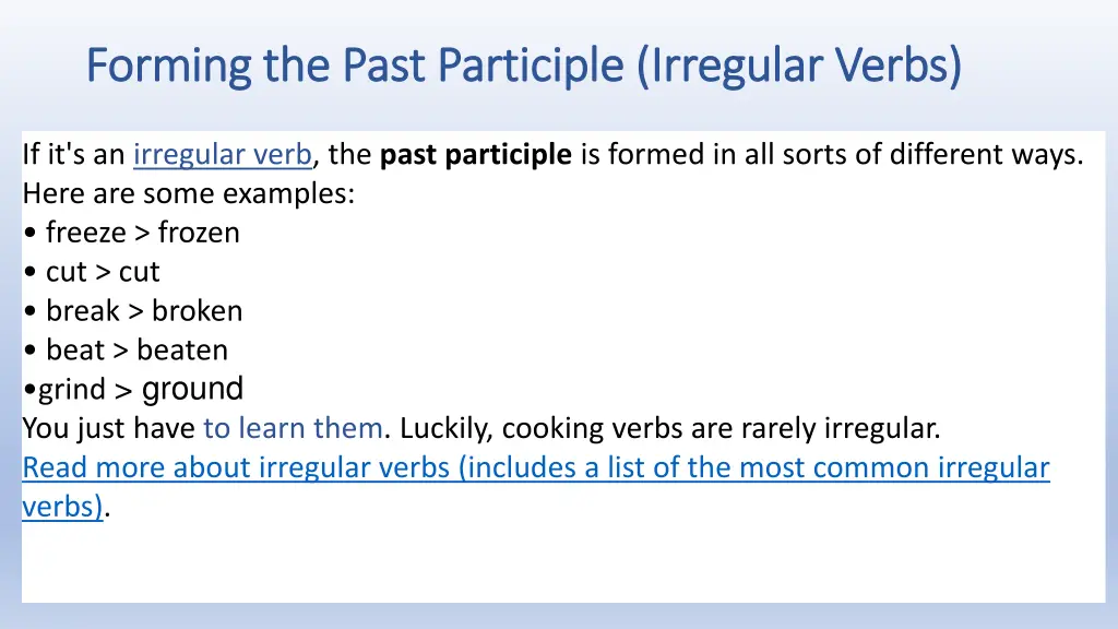 forming the past participle forming the past