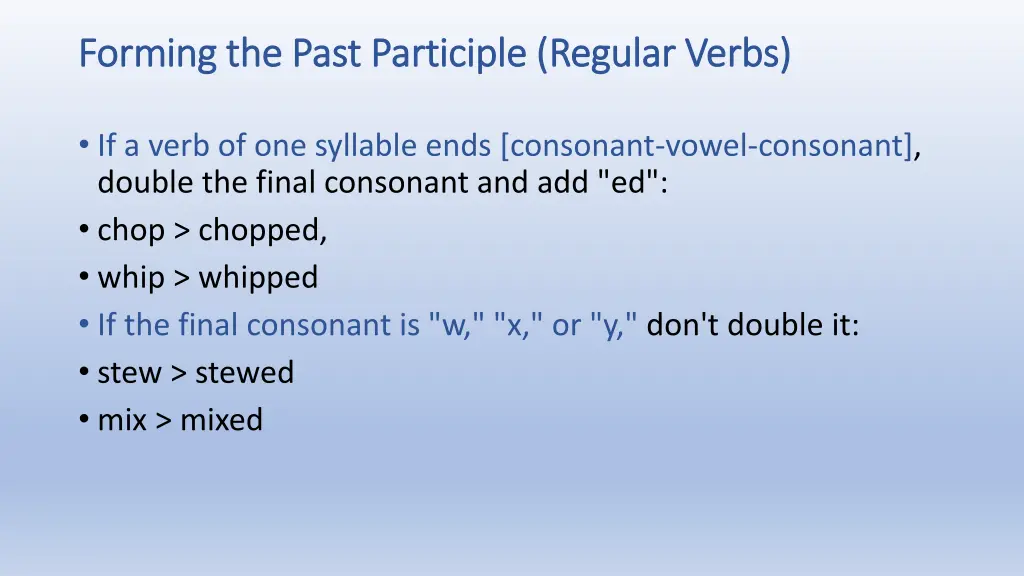 forming the past participle regular verbs forming 1