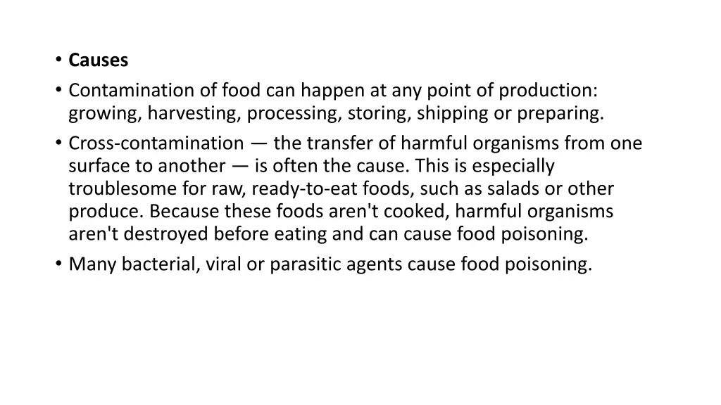 causes contamination of food can happen