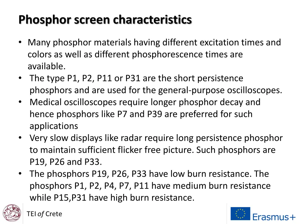 phosphor screen characteristics