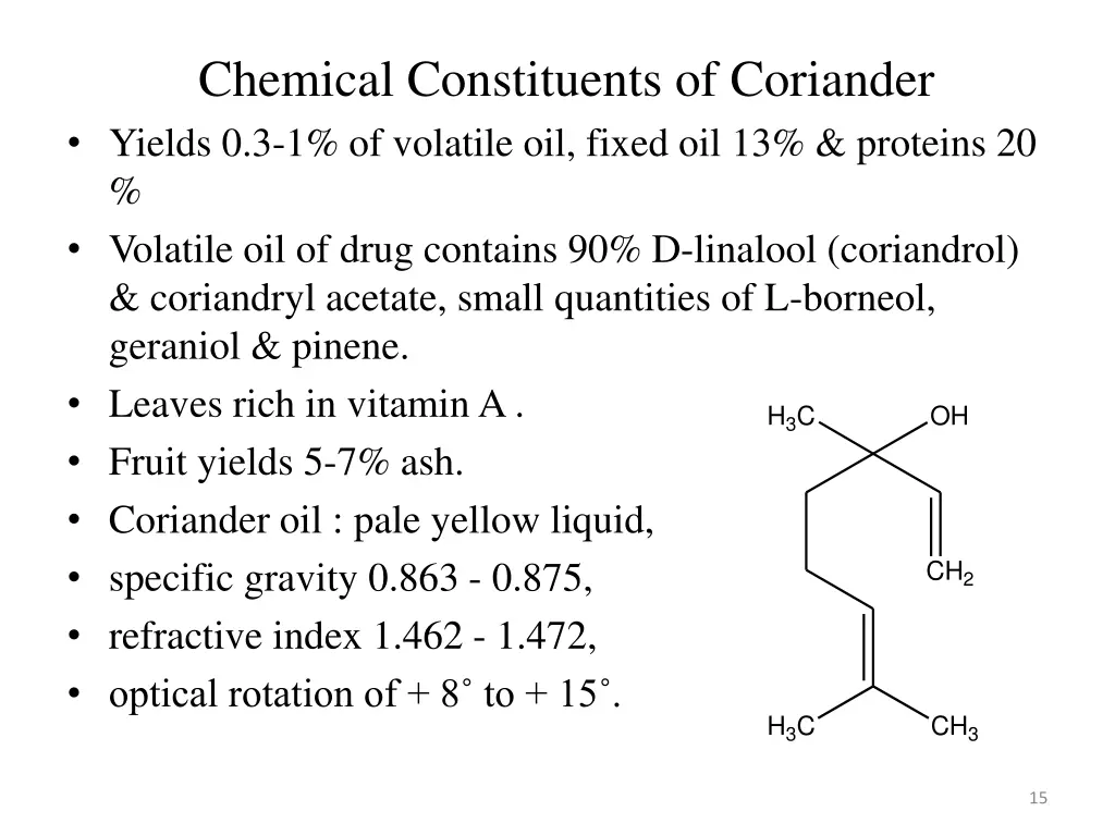 chemical constituents of coriander yields