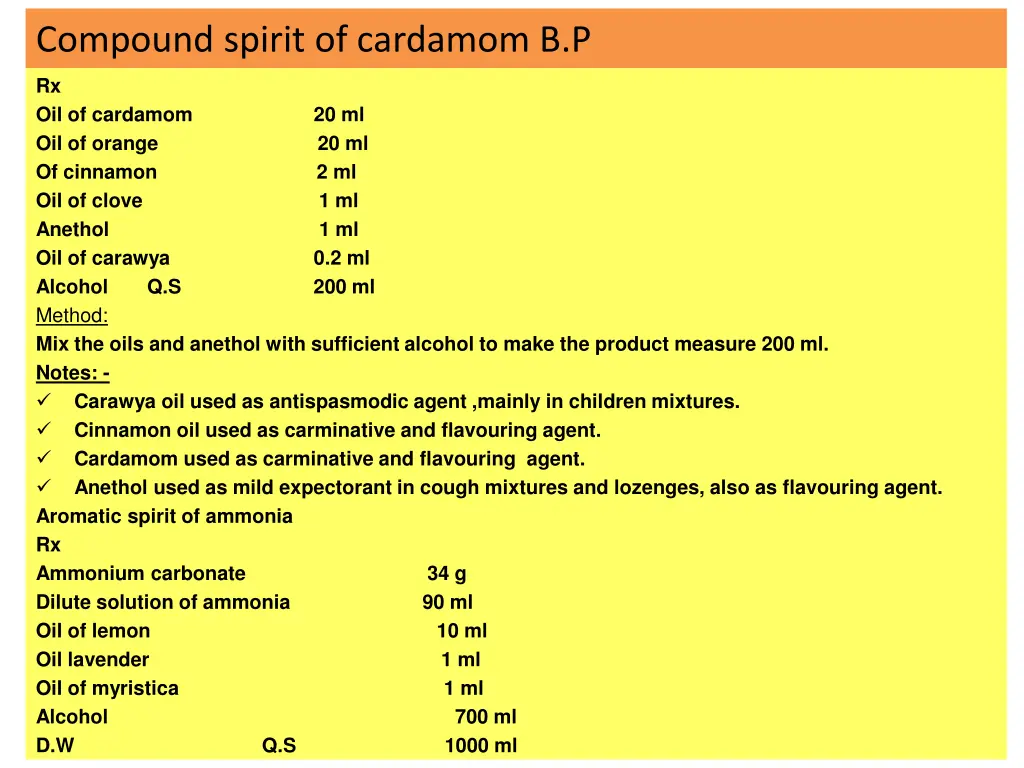 compound spirit of cardamom b p