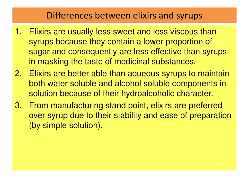 differences between elixirs and syrups