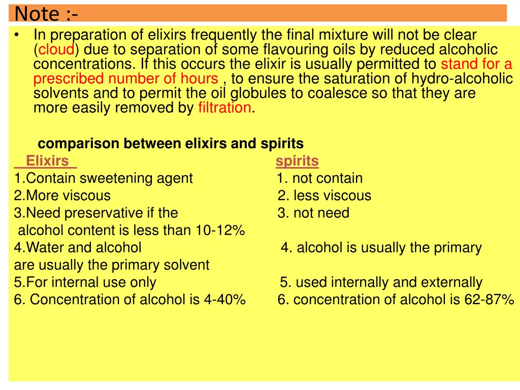 note in preparation of elixirs frequently