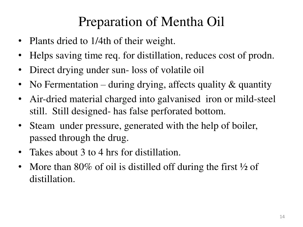 preparation of mentha oil