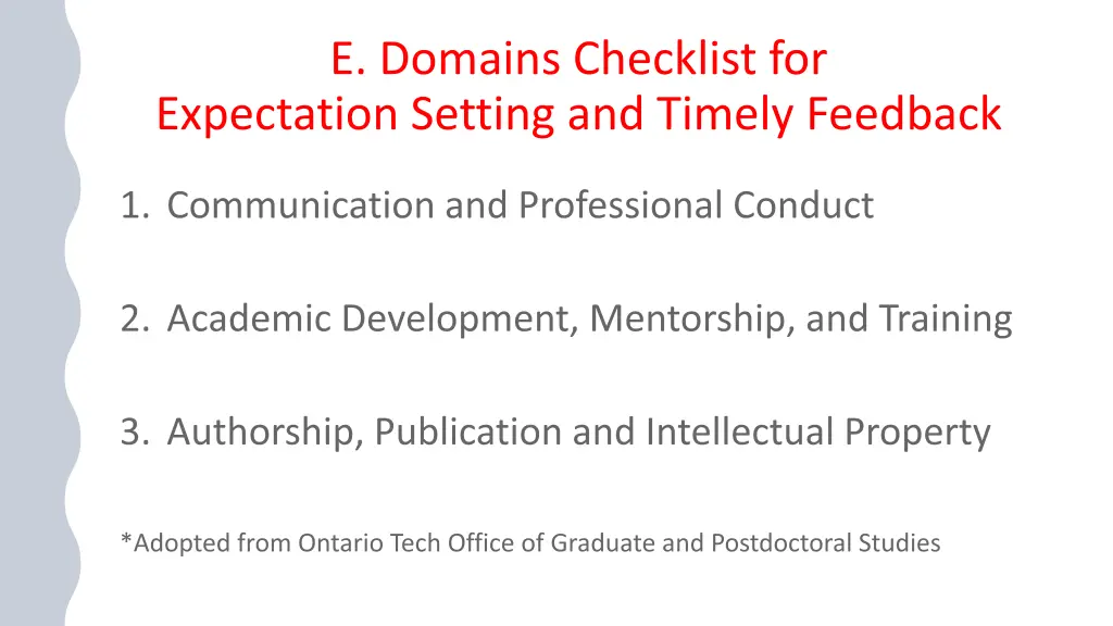 e domains checklist for expectation setting