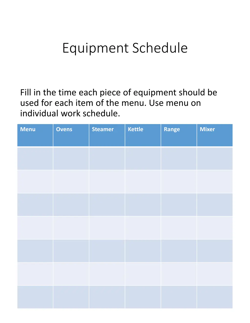 equipment schedule