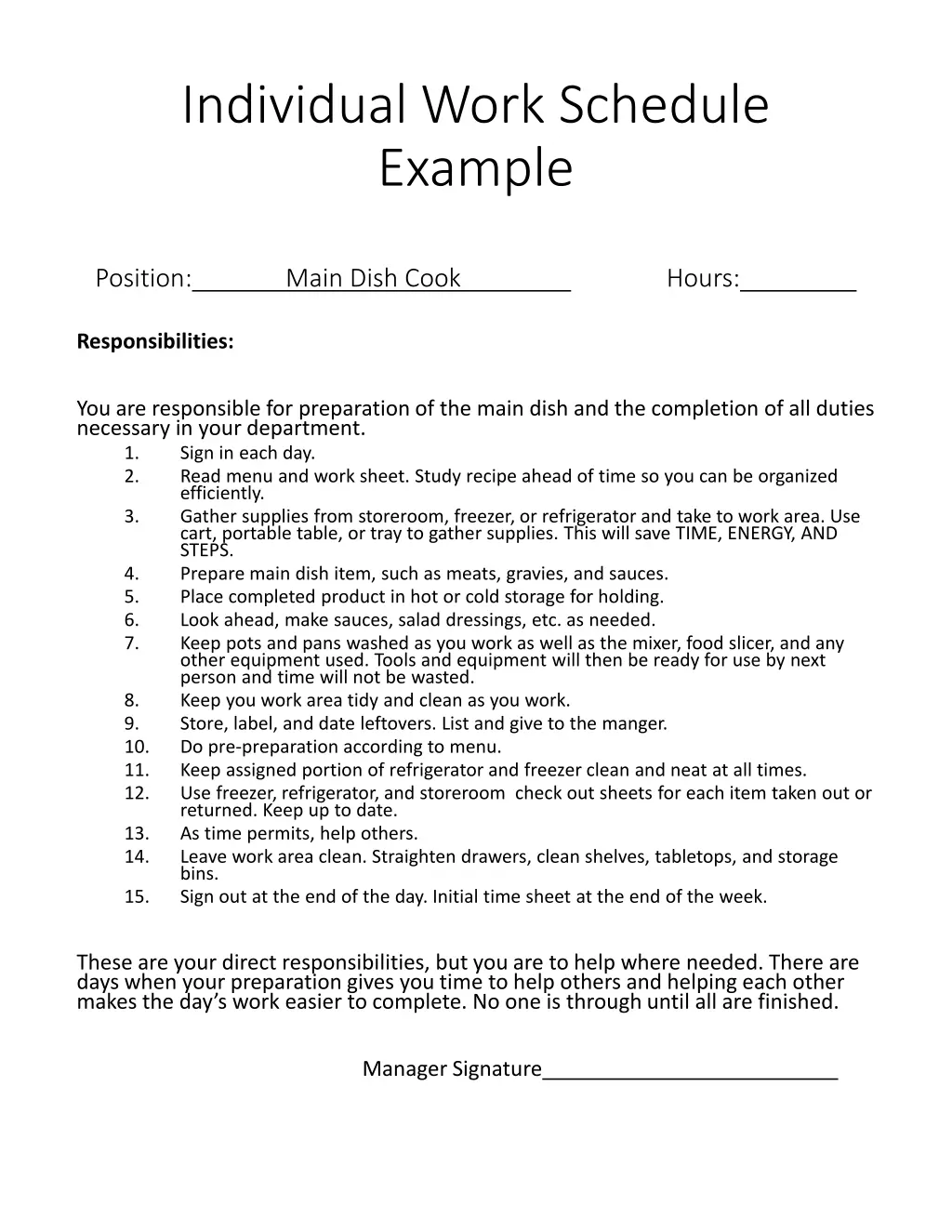 individual work schedule example