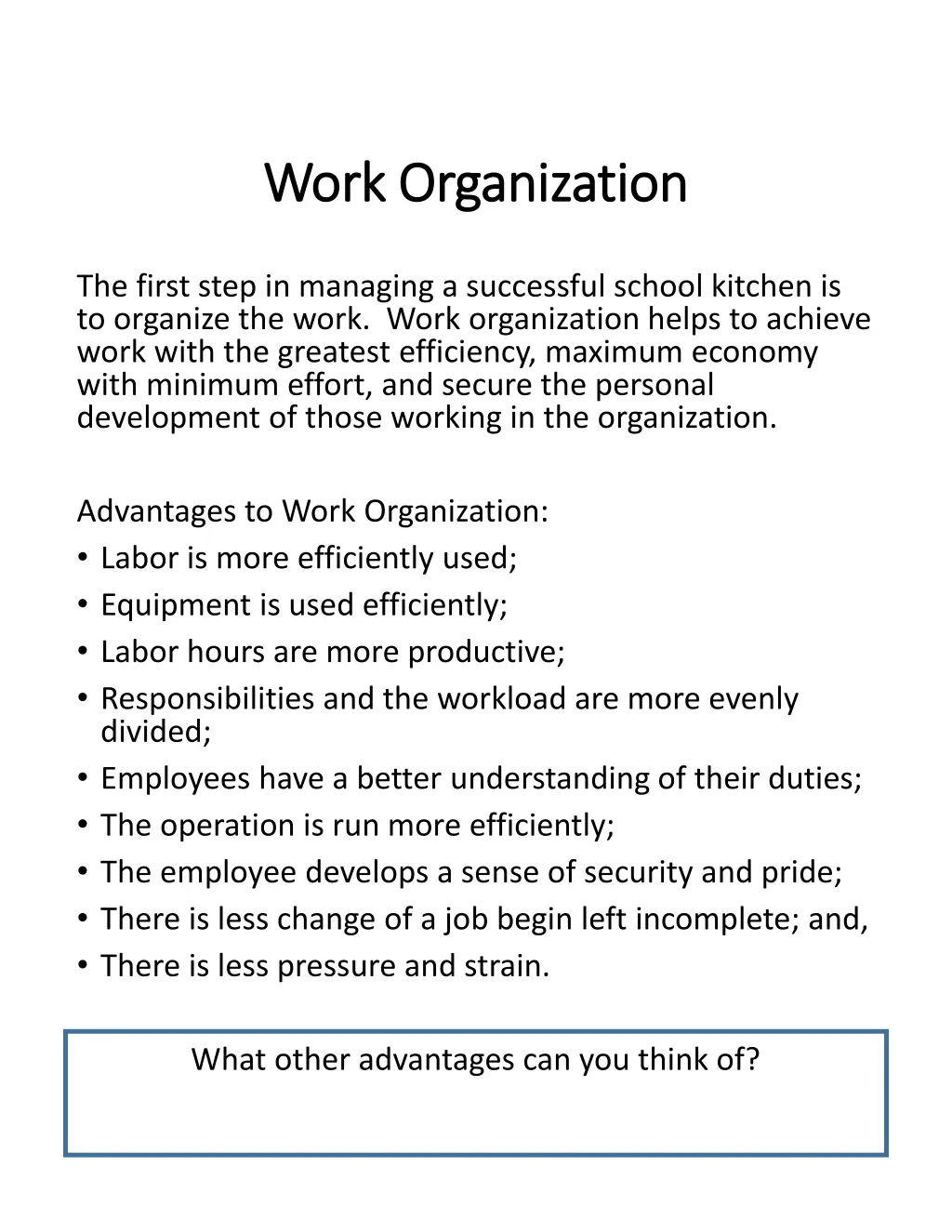 work organization work organization